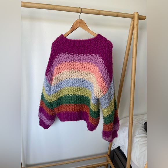 Chunky Knit Rainbow Striped Long Sleeve Knit Sweater by Entro Boutique - Picture 3 of 14